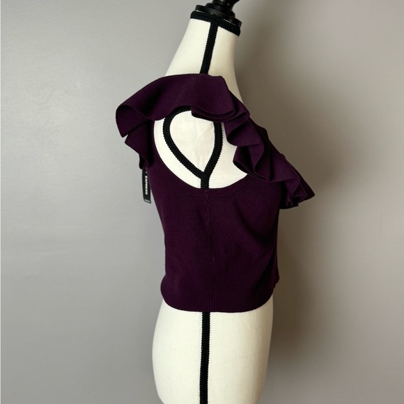 Express Body Contour One Shoulder Cropped Sweater Tank purple size large - Picture 2 of 11